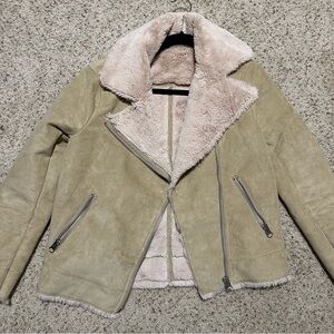 Tan Faux Fur and Faux Suede H&M Moto Jacket